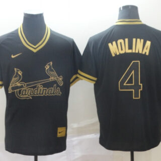 Cardinals 4 Yadier Molina Black Gold Nike Cooperstown Collection Legend V Neck Jersey