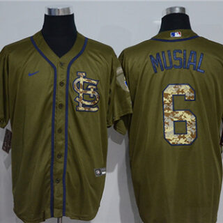 Cardinals 6 Stan Musial Olive 2020 Nike Cool Base Jersey