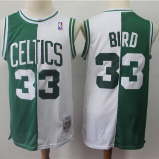 Celtics 33 Larry Bird Green White Split 1985-86 Hardwood Classics Jersey