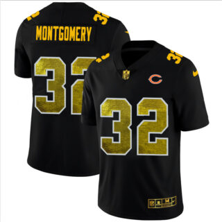 Chicago Bears #32 David Montgomery Men's Black Nike Golden Sequin Vapor Limited NFL Jersey