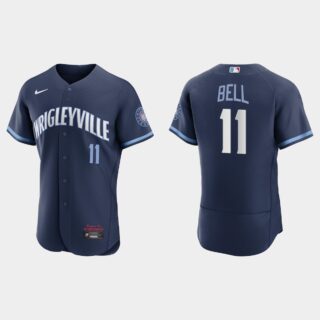 Chicago Cubs #11 George Bell Men's Nike 2021 City Connect Authentic Navy MLB Jersey
