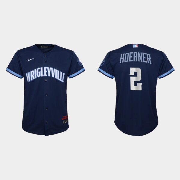 Chicago Cubs #2 Nico Hoerner Youth Nike 2021 City Connect Navy MLB Jersey