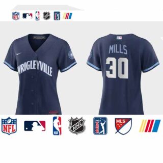 Chicago Cubs #30 Alec Mills Women's Nike 2021 City Connect Navy MLB Jersey