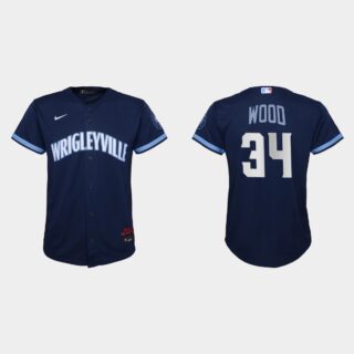 Chicago Cubs #34 Kerry Wood Youth Nike 2021 City Connect Navy MLB Jersey