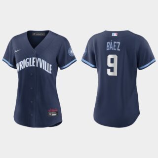 Chicago Cubs #9 Javier Baez Women's Nike 2021 City Connect Navy MLB Jersey