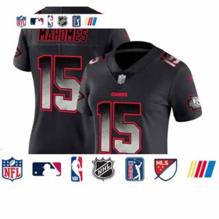 Chiefs #15 Patrick Mahomes Black Women's Stitched Football Vapor Untouchable Limited Smoke Fashion Jersey