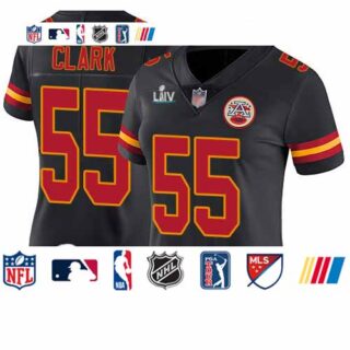 Chiefs #55 Frank Clark Black Super Bowl LIV Bound Women's Stitched Football Limited Rush Jersey