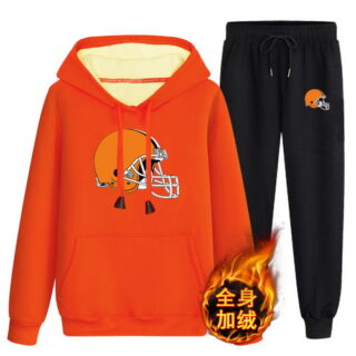 Cleveland Browns Orange Men's Winter Thicken NFL Pullover Hoodie & Pant