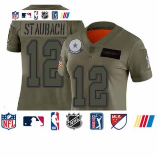 Cowboys #12 Roger Staubach Camo Women's Stitched Football Limited 2019 Salute to Service Jersey