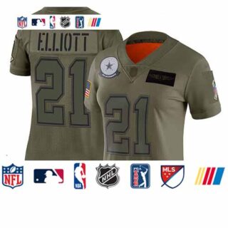 Cowboys #21 Ezekiel Elliott Camo Women's Stitched Football Limited 2019 Salute to Service Jersey