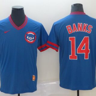 Cubs 14 Ernie Banks Blue Throwback Jersey