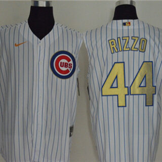 Cubs 44 Anthony Rizzo White Gold Nike Cool Base Sleeveless Jersey