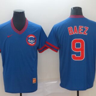 Cubs 9 Javier Baez Blue Throwback Jersey