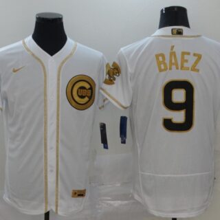 Cubs 9 Javier Baez White Gold Nike Flexbase Jersey
