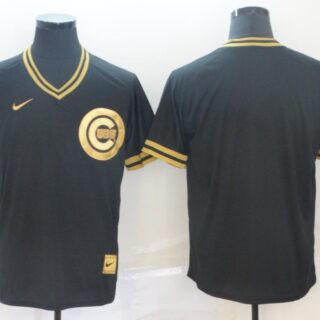 Cubs Blank Black Gold Nike Cooperstown Collection Legend V Neck Jersey