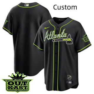 Custom MEN'S ATLANTA BRAVES OUTKAST Black COOL BASE JERSEY -ALL STITCHED