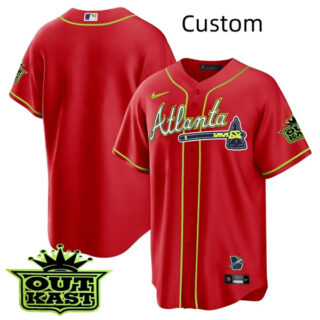 Custom MEN'S ATLANTA BRAVES OUTKAST Red COOL BASE JERSEY -ALL STITCHED