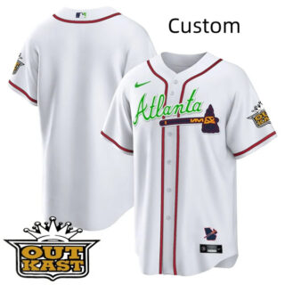 Custom MEN'S ATLANTA BRAVES OUTKAST White COOL BASE JERSEY -ALL STITCHED