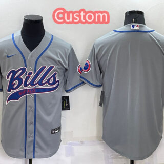 Custom Men's Buffalo Bills Gray Cool Base Stitched Baseball Jersey