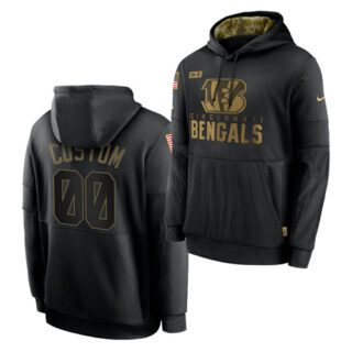Custom Men's Cincinnati Bengals 2020 Salute To Service Black Sideline Performance Pullover Hoodie