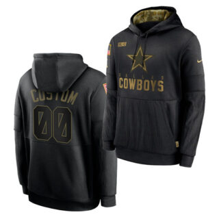 Custom Men's Dallas Cowboys 2020 Salute To Service Black Sideline Performance Pullover Hoodie