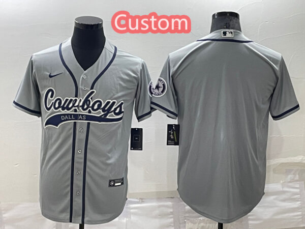 Custom Men's Dallas Cowboys Grey Cool Base Stitched Baseball Jersey