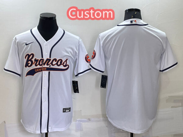 Custom Men's Denver Broncos White Cool Base Stitched Baseball Jersey