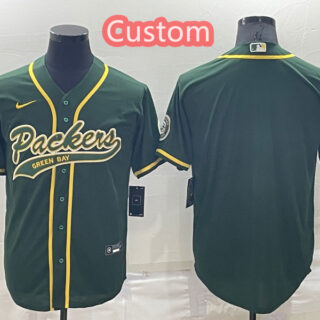 Custom Men's Green Bay Packers Green Cool Base Stitched Baseball Jersey