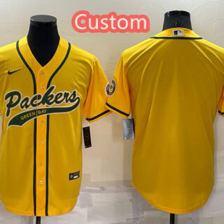 Custom Men's Green Bay Packers Yellow Cool Base Stitched Baseball Jersey