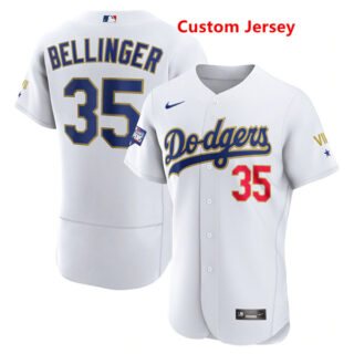 Custom Men's Los Angeles Dodgers Nike White Gold 2021 Gold Program Flexbase Jersey