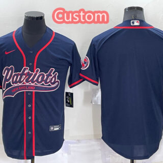 Custom Men's New England Patriots Navy Cool Base Stitched Baseball Jersey