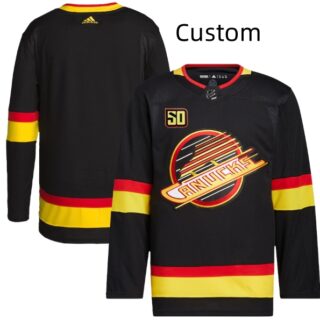 Custom Men's Vancouver Canucks Blank 50th Anniversary Black Stitched Jersey