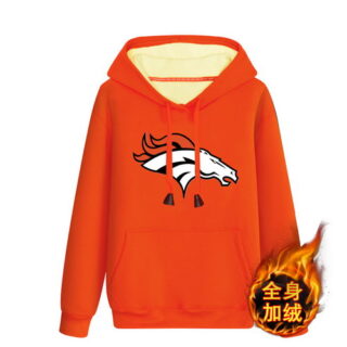 Denver Broncos Orange Men's Winter Thick NFL Pullover Hoodie