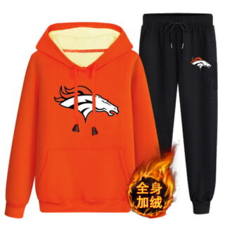 Denver Broncos Orange Men's Winter Thicken NFL Pullover Hoodie & Pant