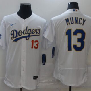 Dodgers 13 Max Muncy White Nike 2021 Gold Program Flexbase Jersey