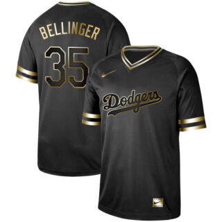Dodgers 35 Cody Bellinger Black Gold Nike Cooperstown Collection Legend V Neck Jersey
