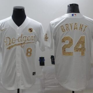 Dodgers 8 & 24 Kobe Bryant White Gold 2020 Nike KB Cool Base Jersey