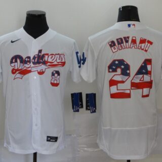 Dodgers 8 & 24 Kobe Bryant White USA Flag Fashion Nike Cool Base Jersey