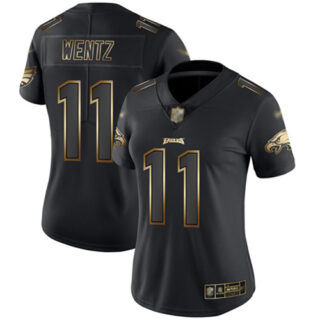 Eagles #11 Carson Wentz Black Gold Women's Stitched Football Vapor Untouchable Limited Jersey