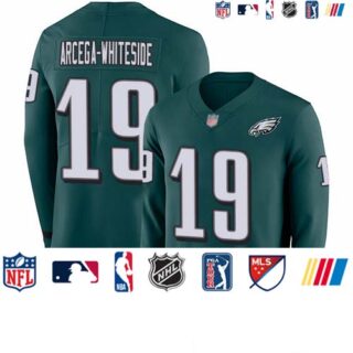 Eagles #19 JJ Arcega-Whiteside Midnight Green Team Color Youth Stitched Football Limited Therma Long Sleeve Jersey