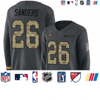 Eagles #26 Miles Sanders Anthracite Salute to Service Women's Stitched Football Limited Therma Long Sleeve Jersey