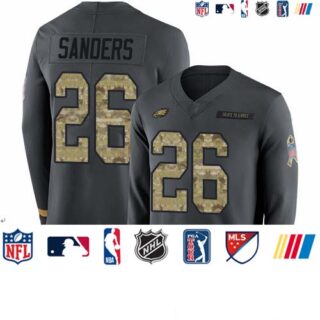 Eagles #26 Miles Sanders Anthracite Salute to Service Youth Stitched Football Limited Therma Long Sleeve Jersey