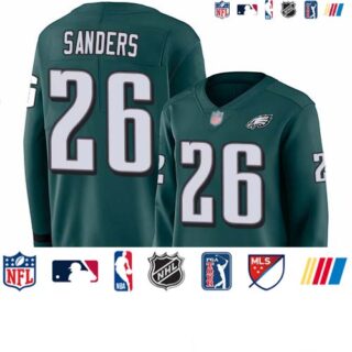 Eagles #26 Miles Sanders Midnight Green Team Color Women's Stitched Football Limited Therma Long Sleeve Jersey