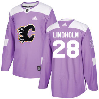 Flames #28 Elias Lindholm Purple Authentic Fights Cancer Stitched Hockey Jersey