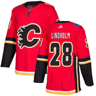 Flames #28 Elias Lindholm Red Home Authentic Stitched Hockey Jersey
