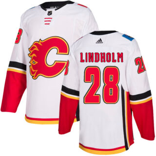 Flames #28 Elias Lindholm White Road Authentic Stitched Hockey Jersey