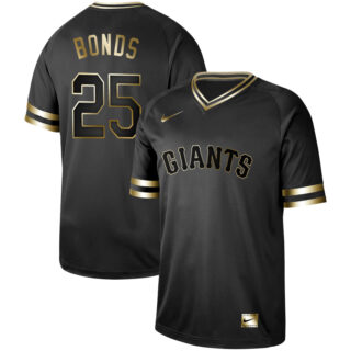Giants 25 Barry Bonds Black Gold Nike Cooperstown Collection Legend V Neck Jersey