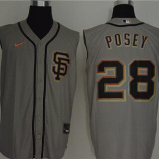 Giants 28 Buster Posey Gray Nike Cool Base Sleeveless Jersey