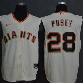 Giants 28 Buster Posey White Nike Cool Base Sleeveless Jersey