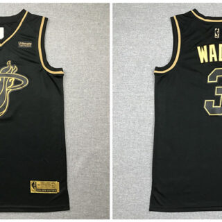 Heat 3 Dwyane Wade Black Gold Nike Swingman Jersey